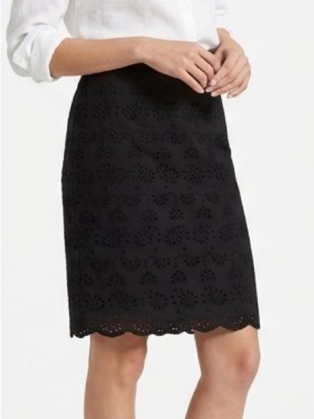 J. Crew Black Eyelet Pencil Skirt